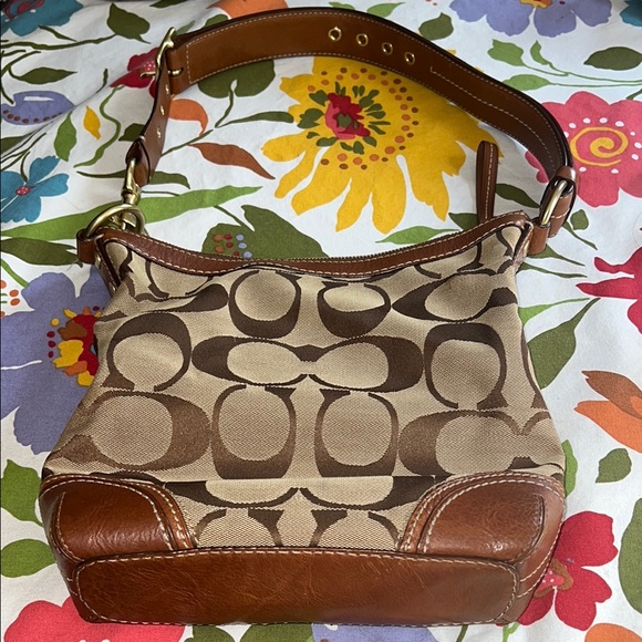 Brown and Tan Designer Coach Shoulder Bag - Picture 2 of 3